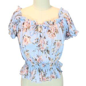 Vintage Y2K Cropped Floral Top Size M Milkmaid Coquette Cottagecore Fairy